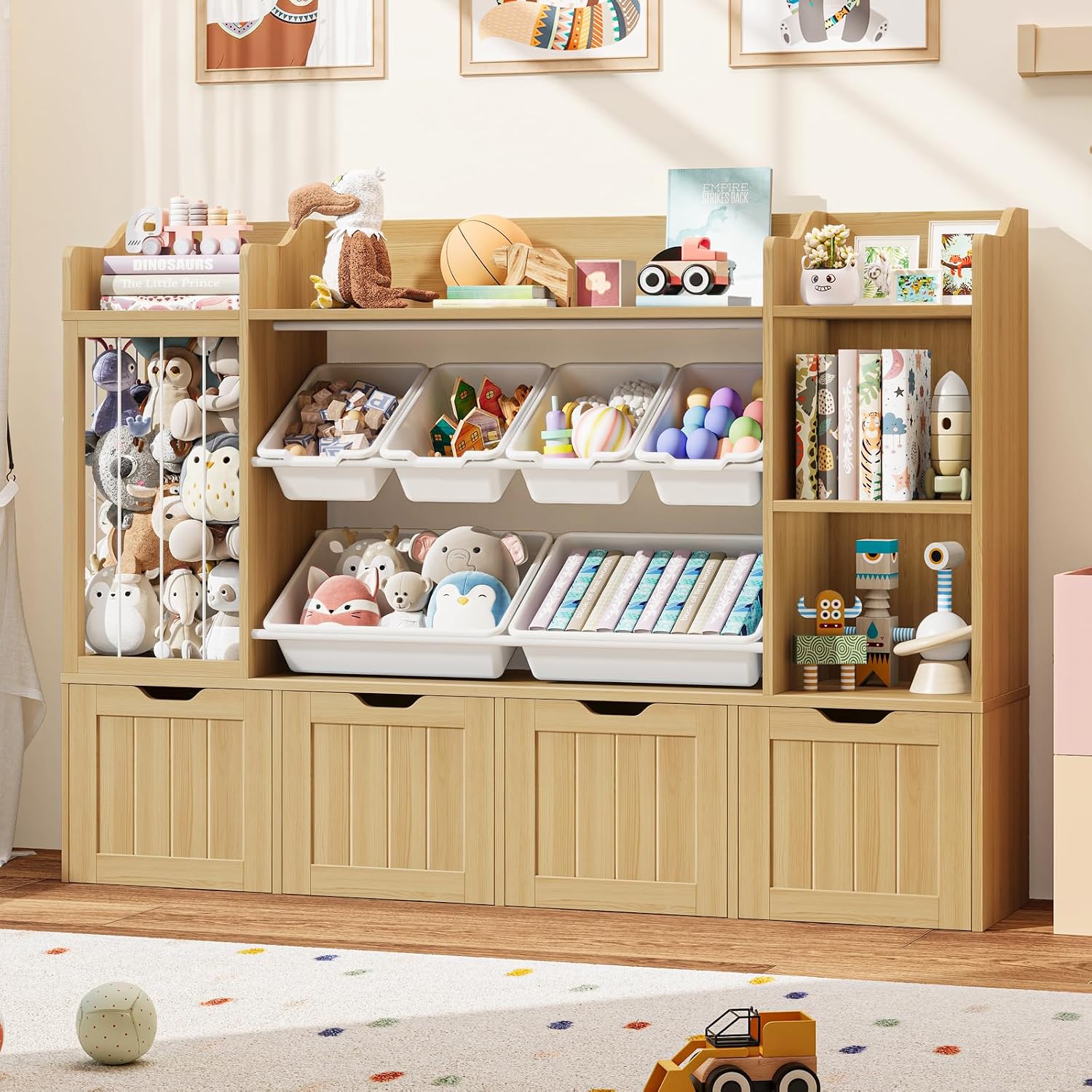 Kids Toys Drawers - Детский книжный шкаф-стеллаж с выдвижными ящиками,