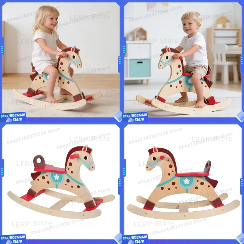 Kids Toys Horse - Красочная деревянная лошадка-качалка для детей: прочная,
